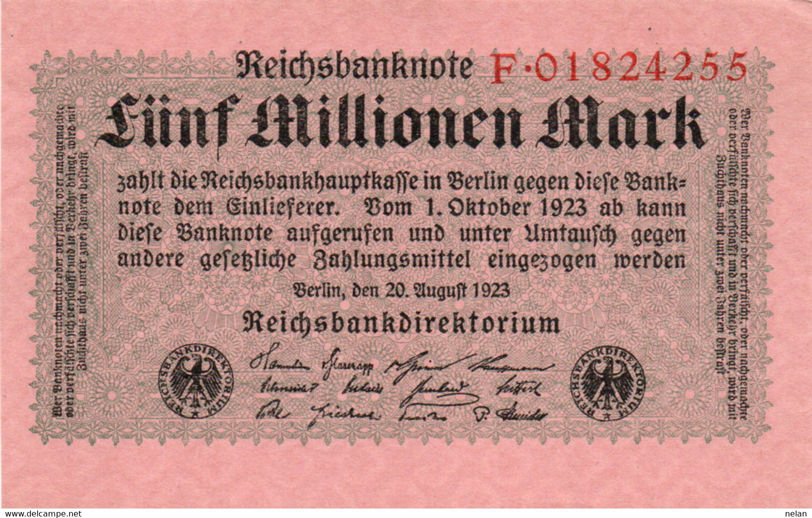 GERMANIA  - 5 MILLIONEN  MARK  1923 - P-105/1, Ros:R-104a - UNC - 5 Miljoen Mark