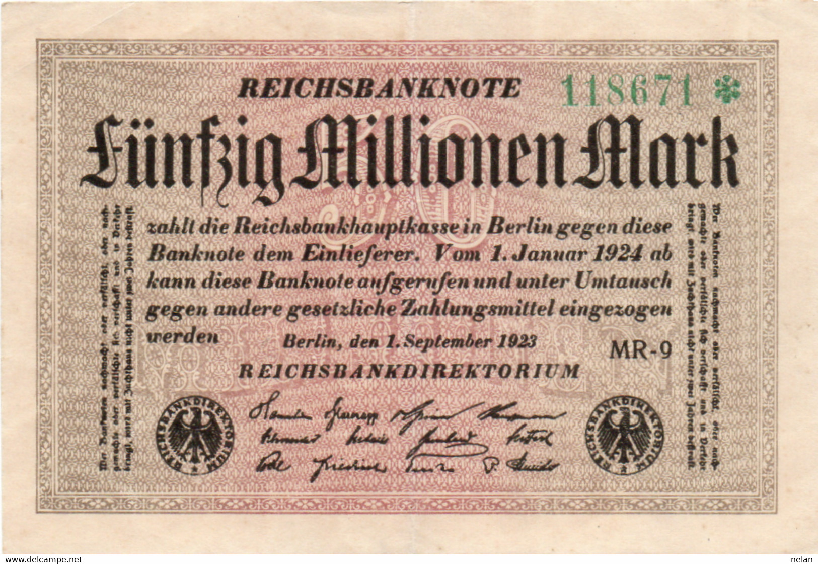 GERMANIA  - 50  MILLIONEN  MARK  1923 - P-109b.3, Ros:R-108e XF+ - 50 Millionen Mark