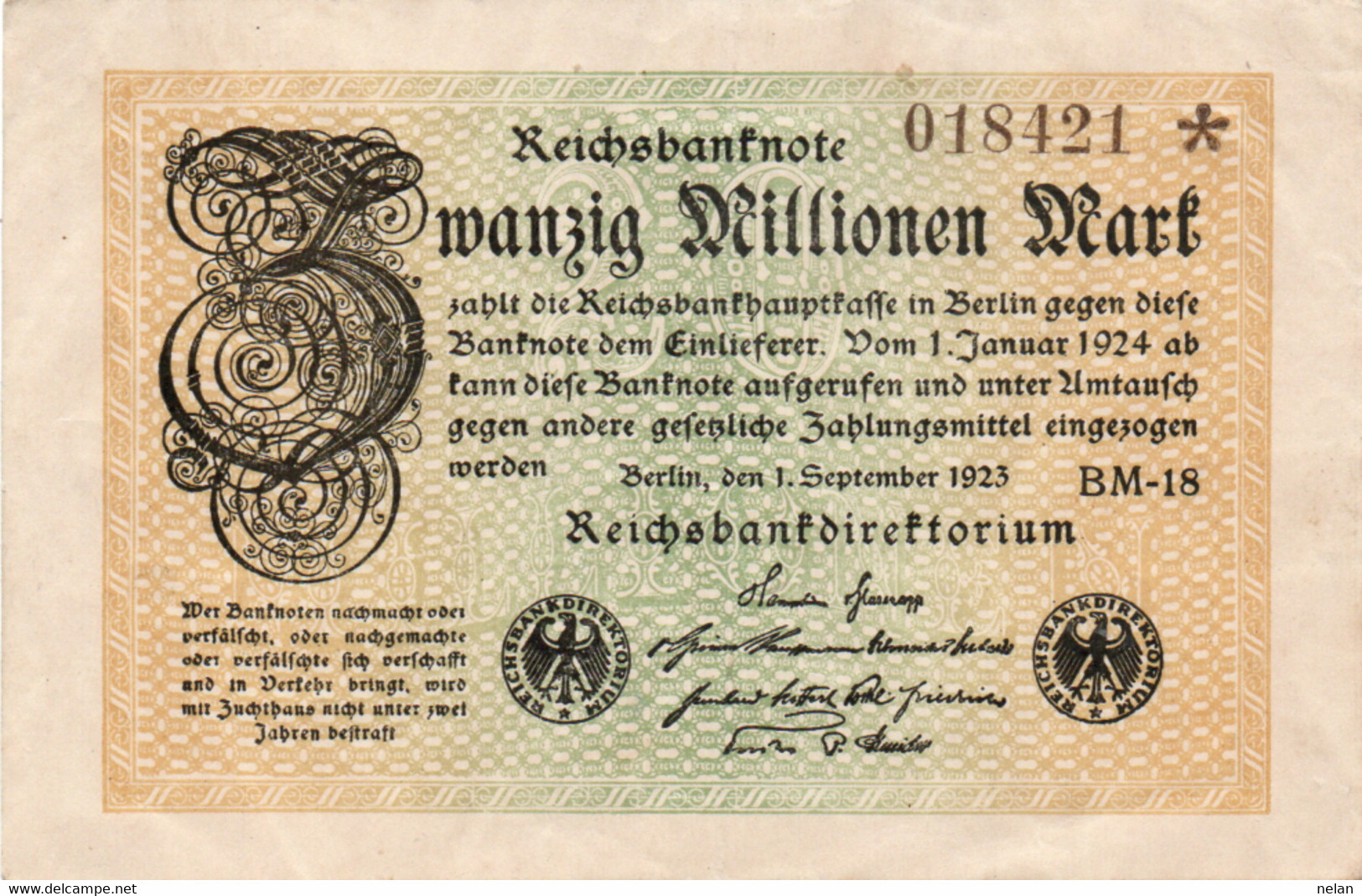 GERMANIA  - 20  MILLIONEN  MARK  1923 - P-108c.3 XF+ - 20 Mio. Mark