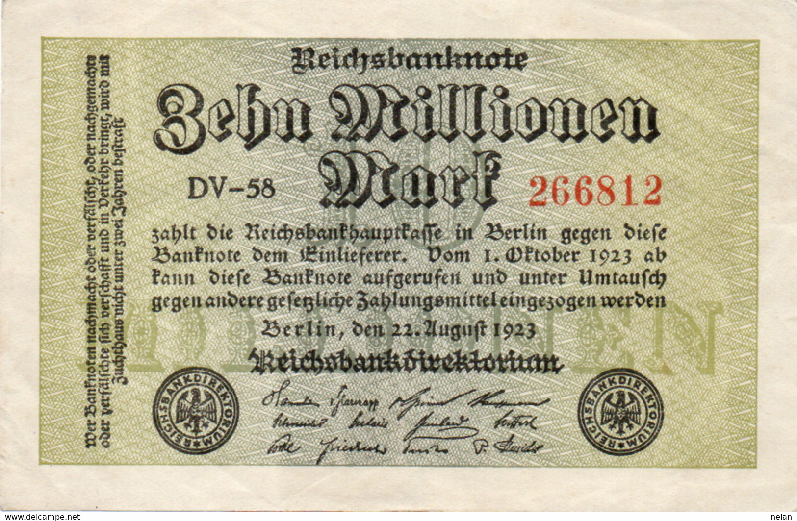 GERMANIA  - 10  MILLIONEN  MARK  1923 - P-106a/1, Ros:R-105a  - XF - 10 Mio. Mark