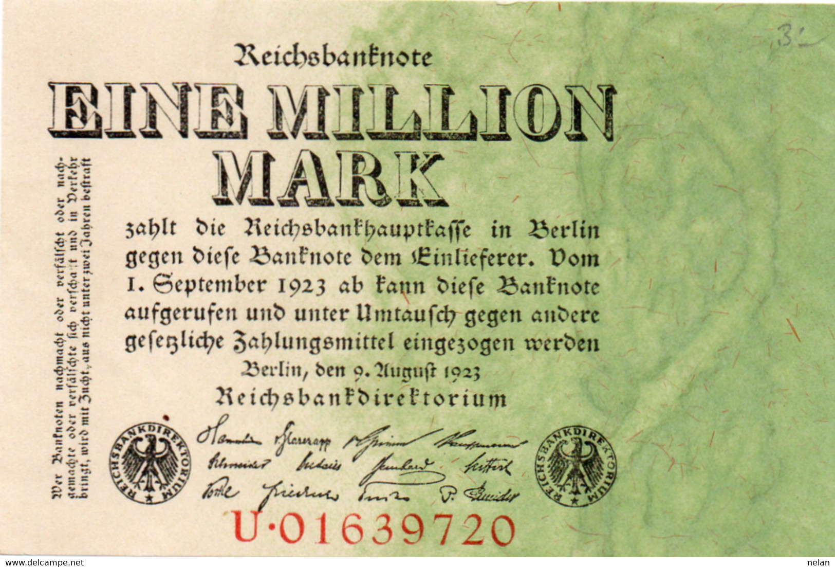 GERMANIA  - 1 MILLION  MARK  1923 - :P-101, Ros:R-100  AUNC - 1 Mio. Mark