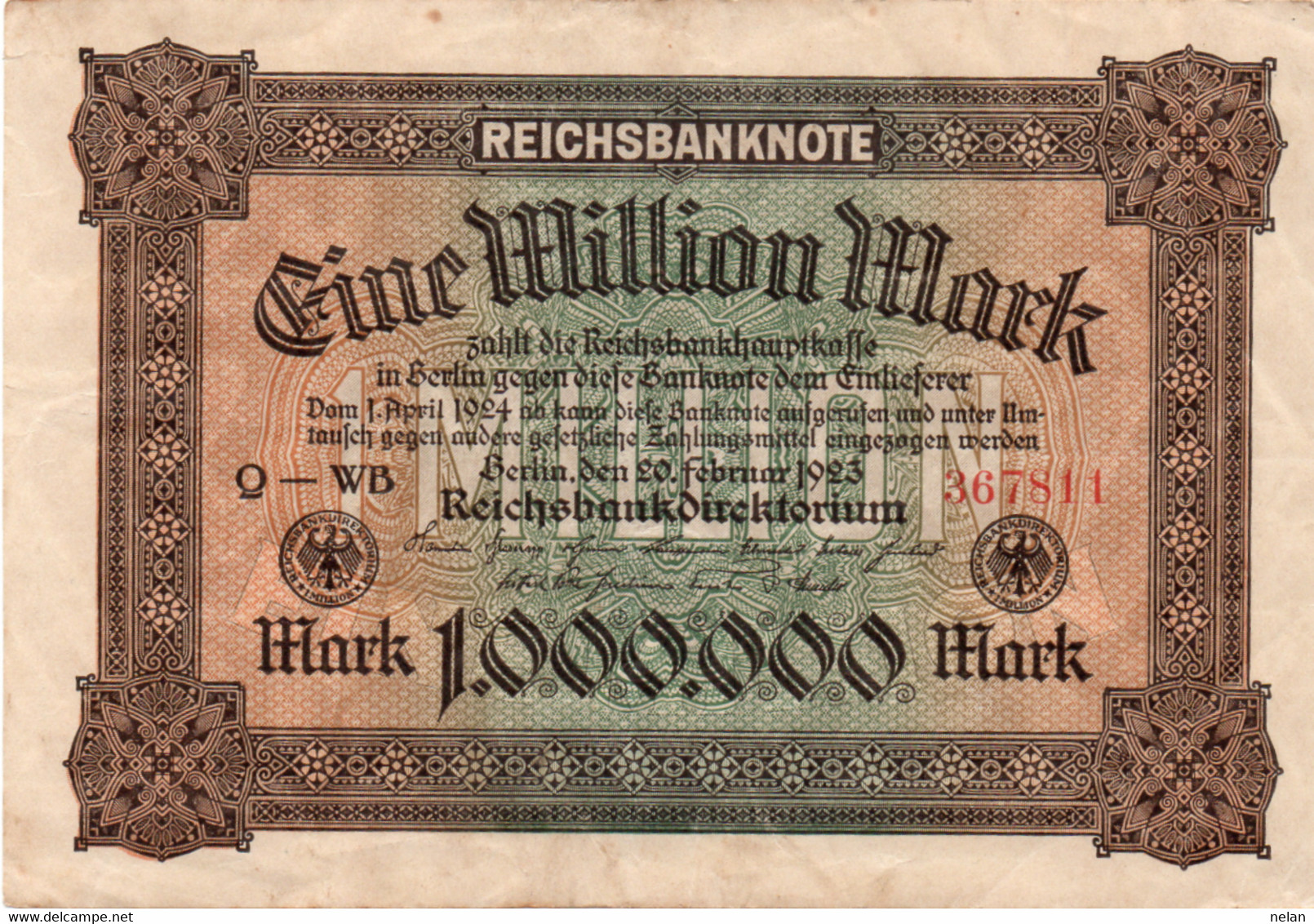 GERMANIA  - 1 MILLION  MARK  1923 - :P-86a, Ros:R-85a  XF - 1 Million Mark