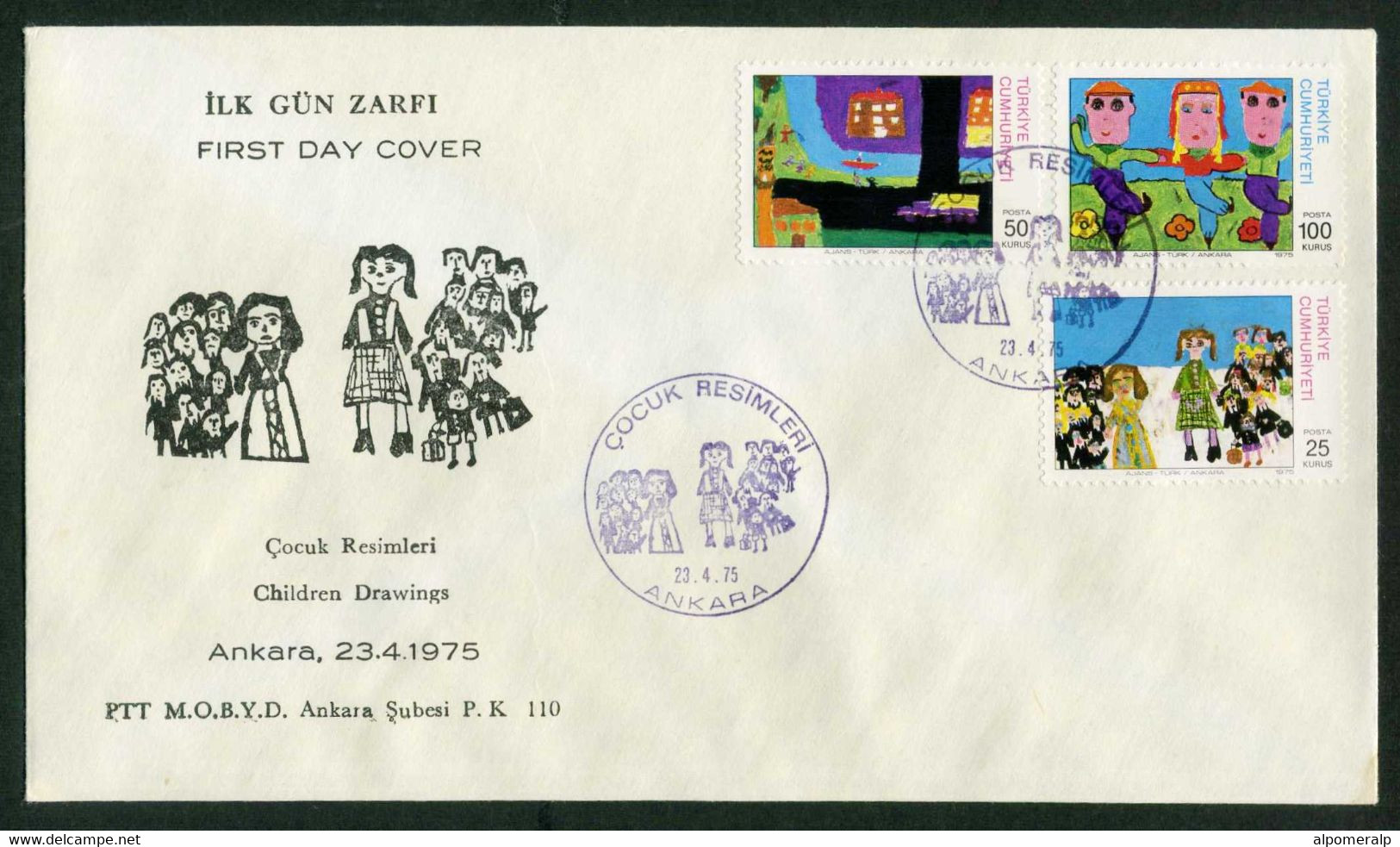 Türkiye 1975 Children Drawings, Paintings Mi 2351-2353 FDC - Covers & Documents