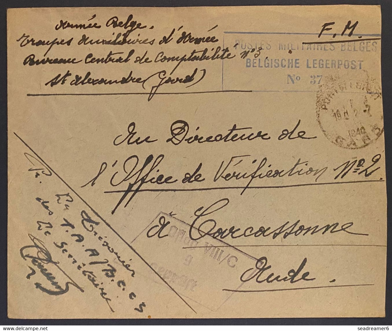 Belgique Lettre En FM Juillet 1940 Armée Belge En FRANCE De Pont St Esprit.. Griffe "Postes Militaires Belges" N°37 - Cartas & Documentos