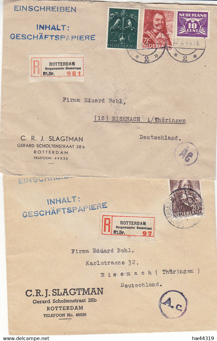 2 Zensur-R-Briefe Aus ROTTERDAM BURGEMEESTER ROOSESTRAAT 1944 Nach Eisenach  /Thüringen - Cartas & Documentos