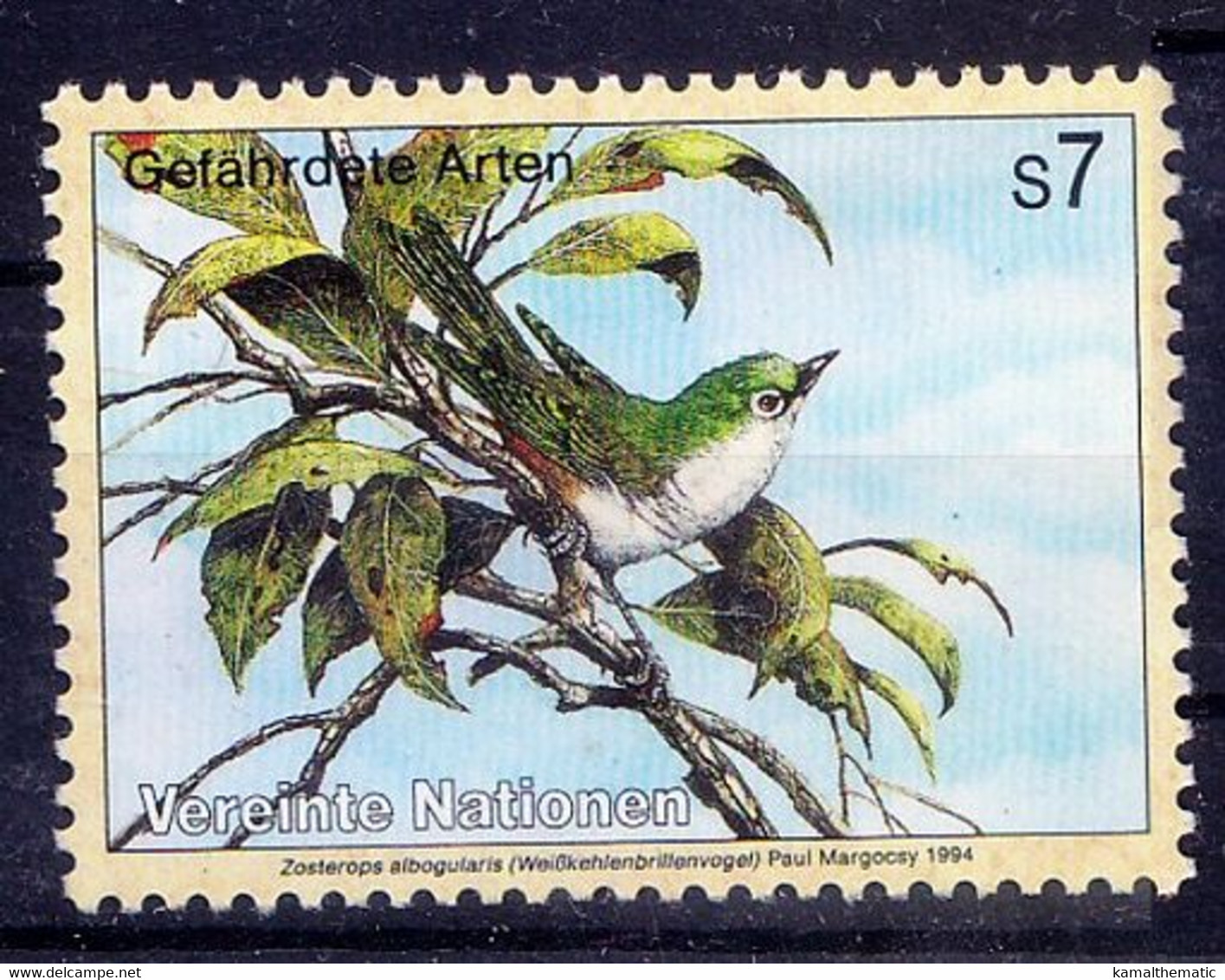 United Nations 1994 MNH, Birds, White-chested, Eye Birds, Extremely Rare Or Extinct Species - Songbirds & Tree Dwellers