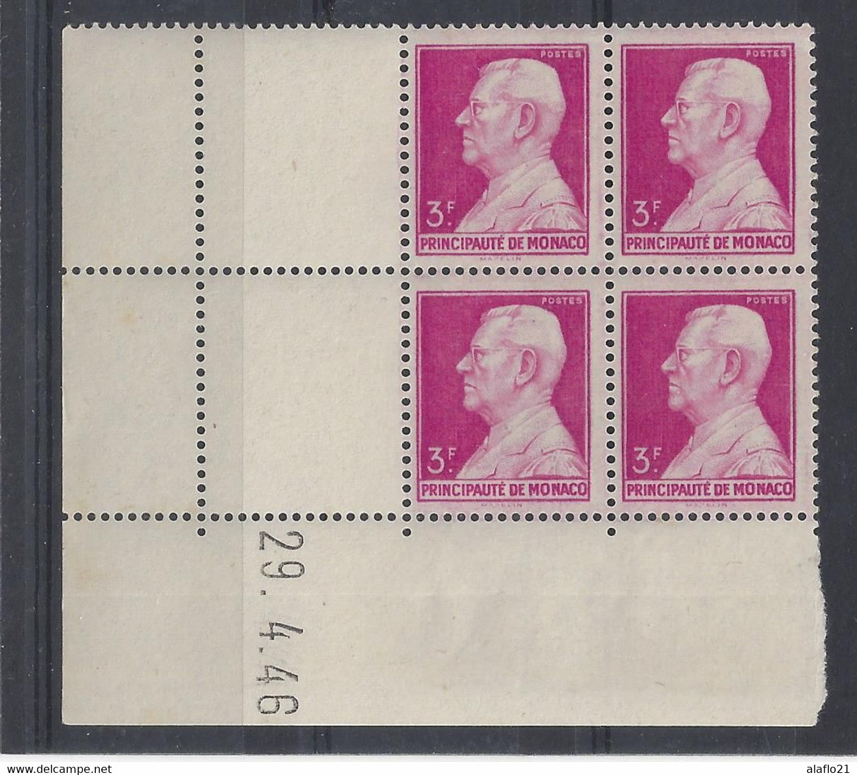 MONACO N° 282 - Bloc De 4 COIN DATE - NEUF SANS CHARNIERE - 29/4/46 - Unused Stamps
