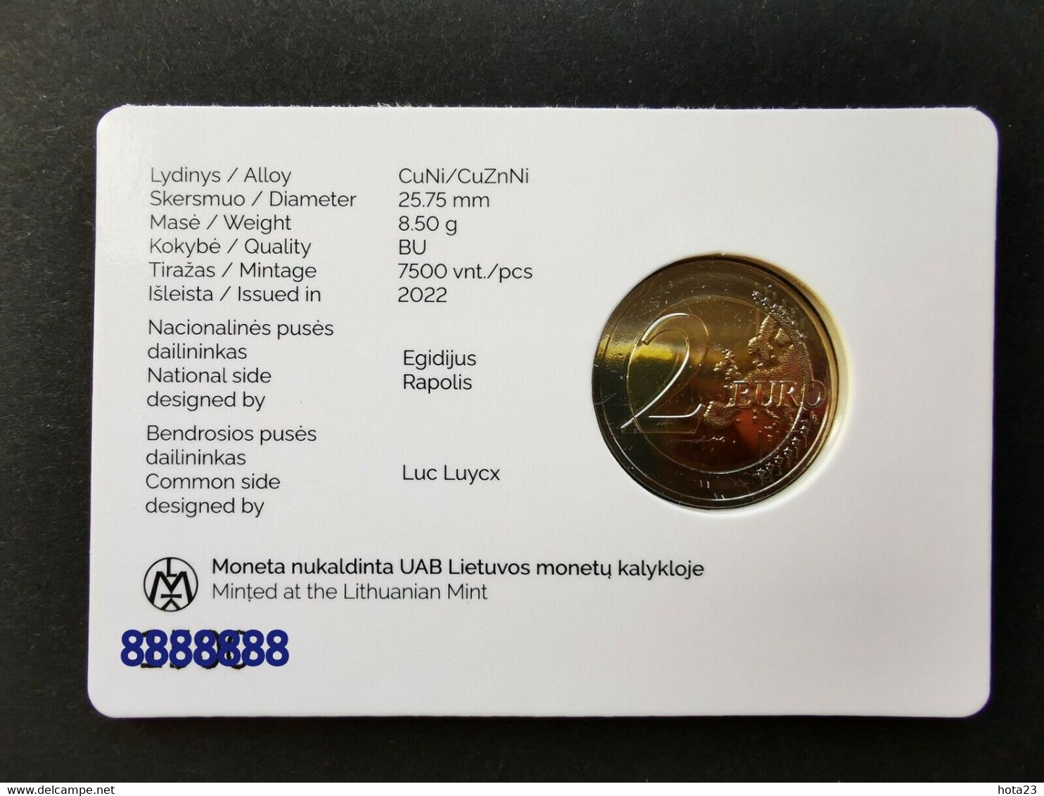 Lithuania, Litauen 2022 Coin Card 2 Euro BU 100 Years Of Basketball In Lithuania - Lituanie