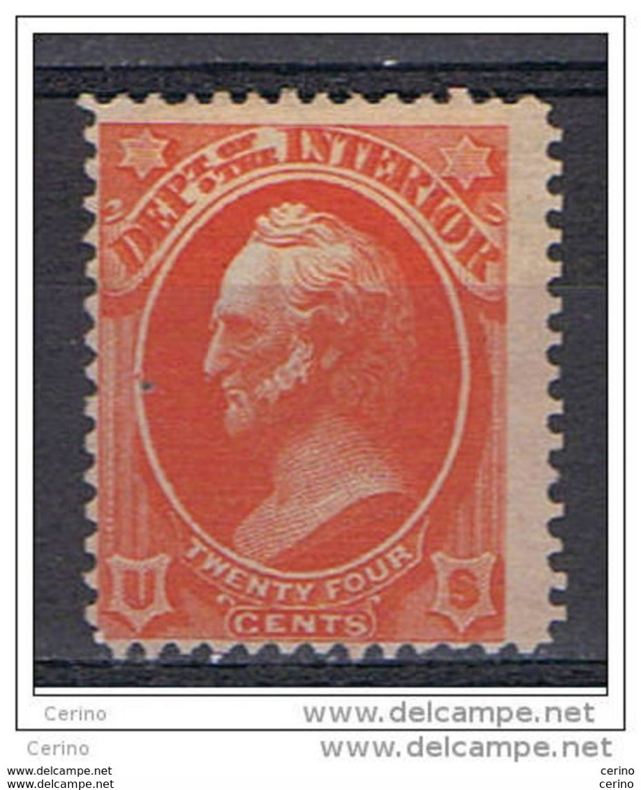 U.S.A.:  1873  INTERIOR  -  24 C. UNUSED  STAMP  NO  GLUE  -  YV/TELL. 43 - Servizio