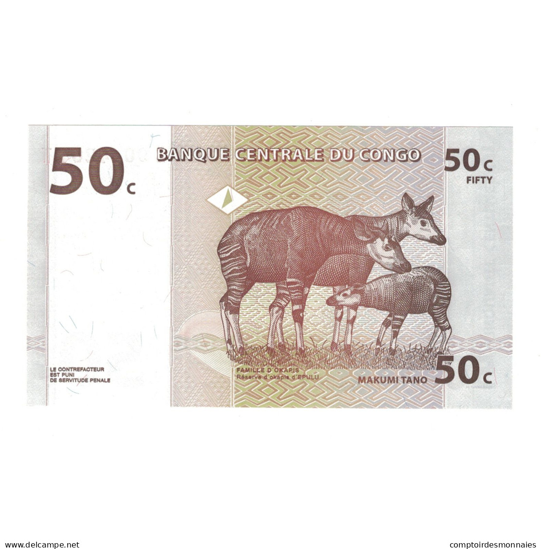 Billet, Congo Democratic Republic, 50 Centimes, 1997, 1997-11-01, KM:84a, NEUF - Republik Kongo (Kongo-Brazzaville)