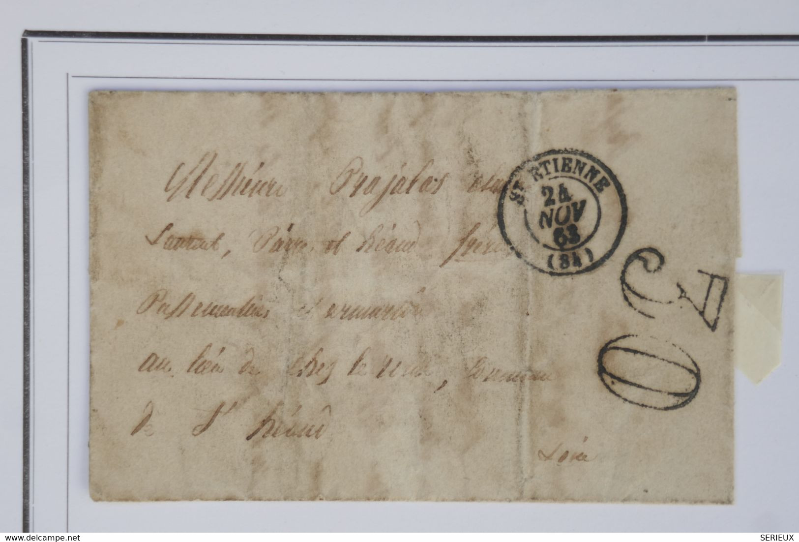 AY10 FRANCE BELLE LETTRE 1863 ST ETIENNE  POUR LA LOIRE    +++  TAXE 30  +AFFRANCH.  INTERESSANT - Sin Clasificación