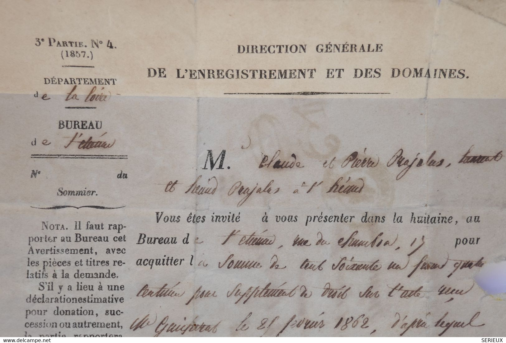 AY10 FRANCE BELLE LETTRE 1863 ST ETIENNE  POUR LA LOIRE    +++  TAXE 30  +AFFRANCH.  INTERESSANT - Zonder Classificatie