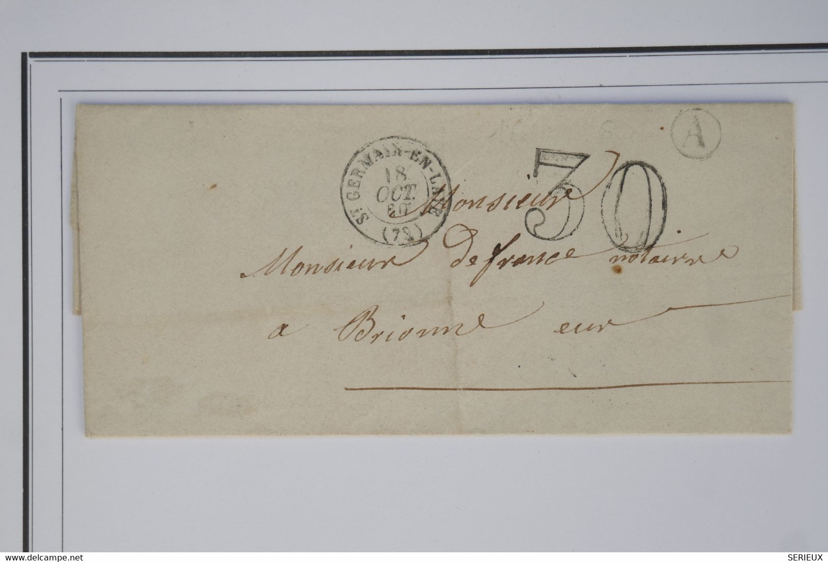 AY10 FRANCE BELLE LETTRE 1860 LE PECQ ST GERMAIN  A BRIONNE    +++  TAXE 30  +AFFRANCH.  INTERESSANT - Sin Clasificación