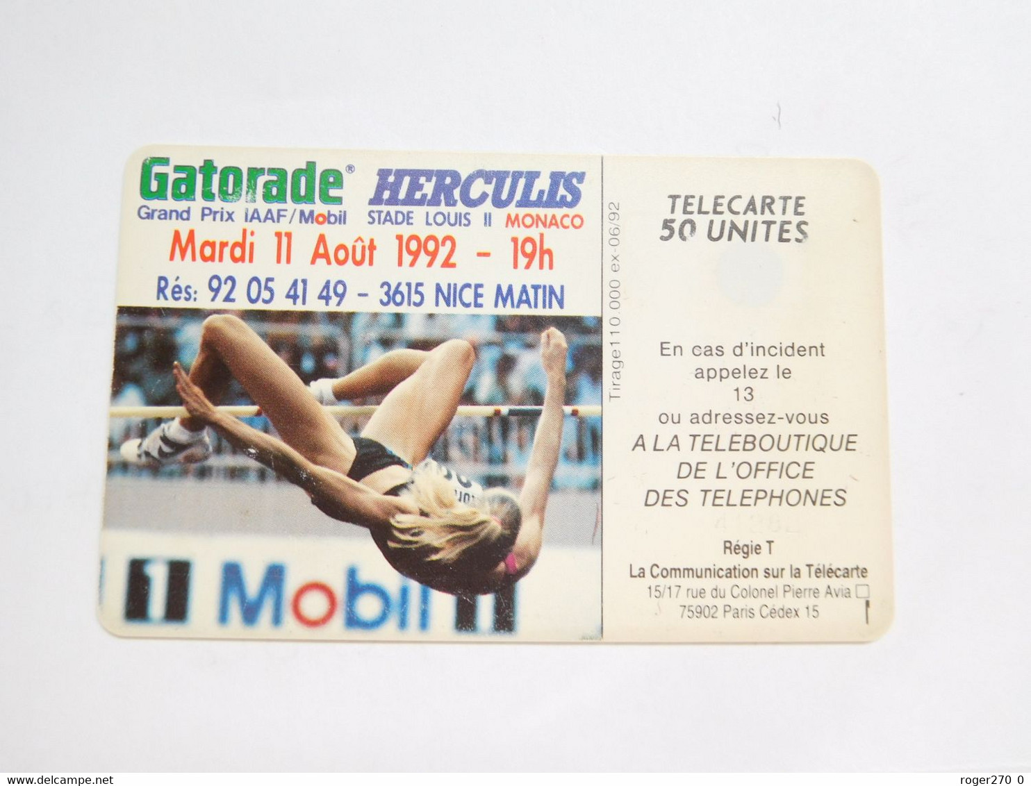 Télécarte Monaco , MF24 , Herculis 92 , Cote : 2 Euros , état Moyen - Monace