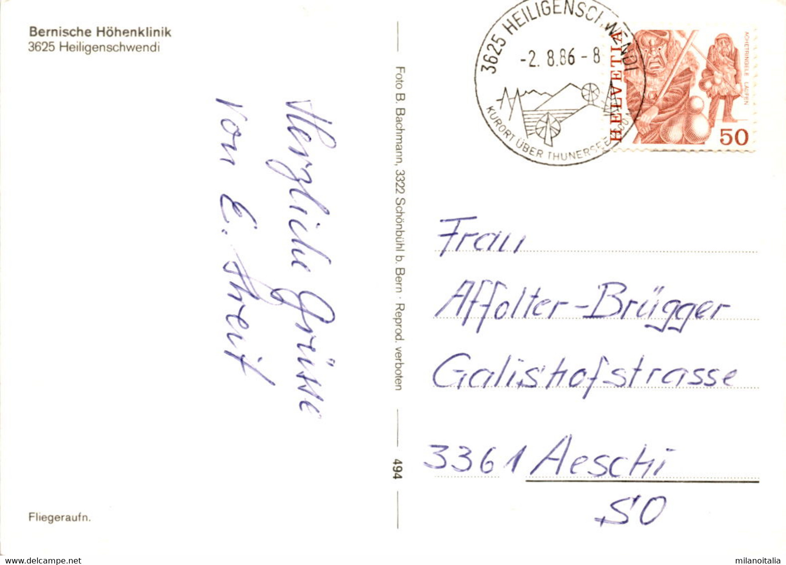 Bernische Höhenklinik - Heiligenschwendi - Fliegeraufnahme (494) * 2. 8. 1986 - Heiligenschwendi