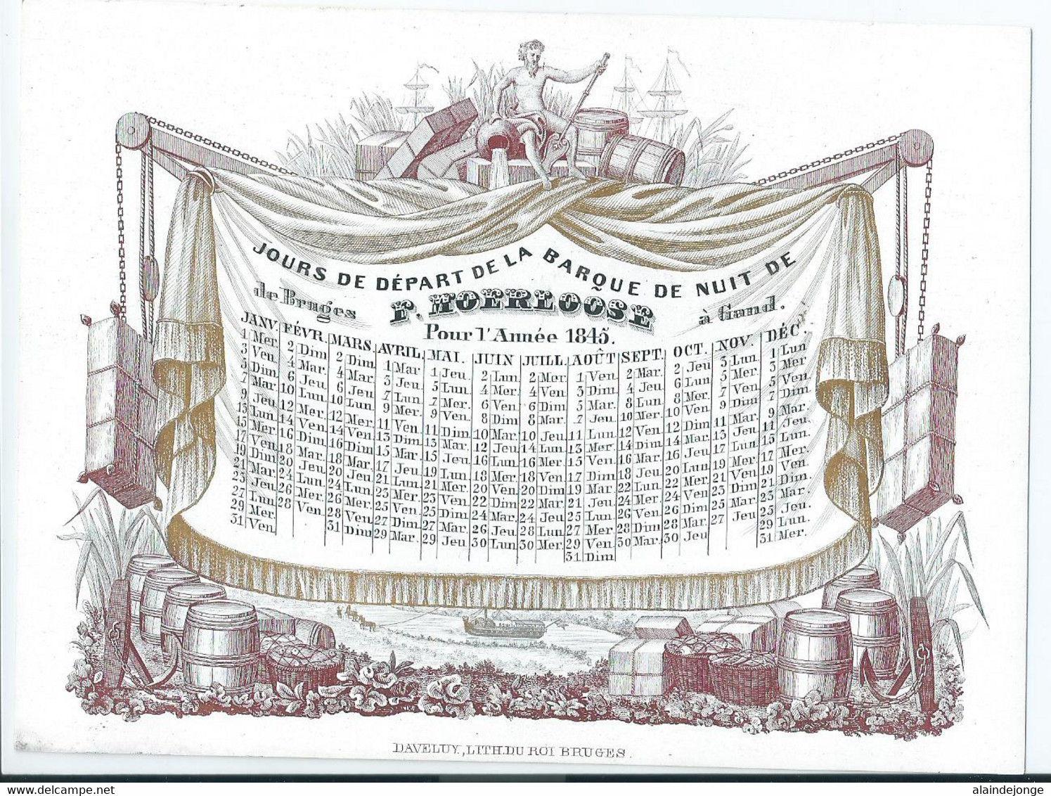 Carte Porcelaine - Porseleinkaart - Bruges - Brugge - Jours De Départ De La Barque De Nuit - 1845 - 16x12cm - Ref 79 - Porcelaine