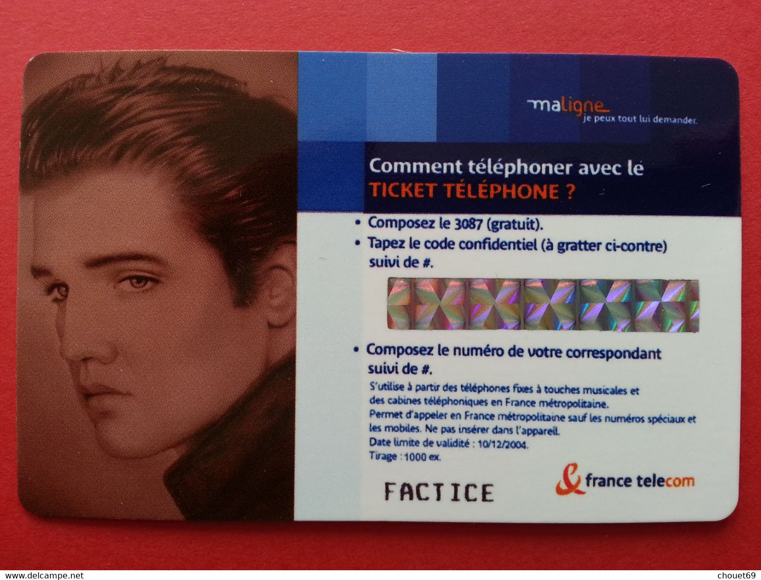 Ticket France Telecom Elvis Presley 2004 - 1000ex - Factice Spécimen Non Retenu ? (CB0621 - FT