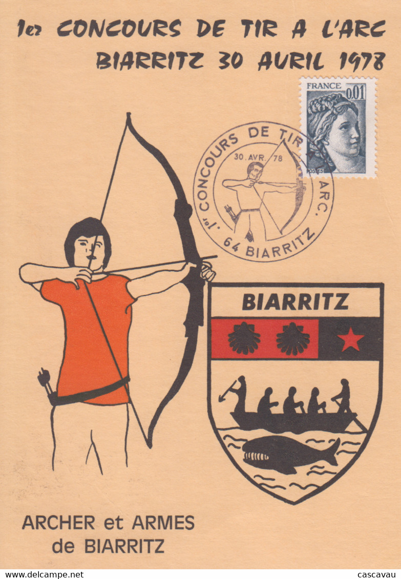 Carte   FRANCE    1er  Concours  De  TIR  A  L' ARC   BIARRITZ   1978 - Tiro Al Arco