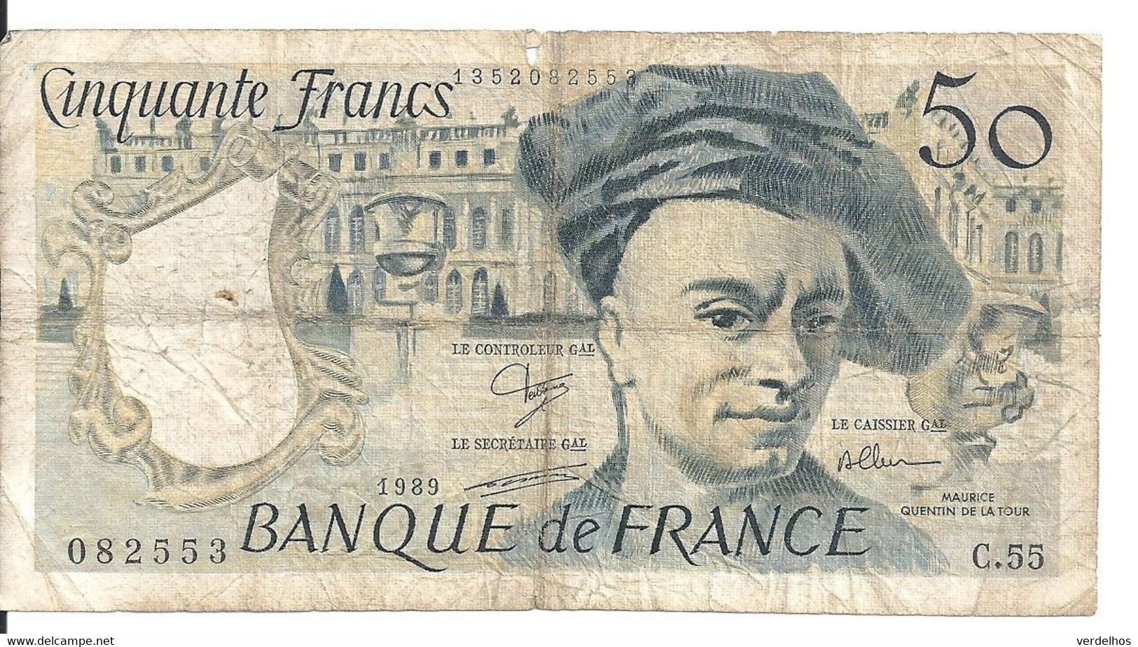 FRANCE 50 FRANCS 1989 VG+ P 152 D - 50 F 1976-1992 ''Quentin De La Tour''