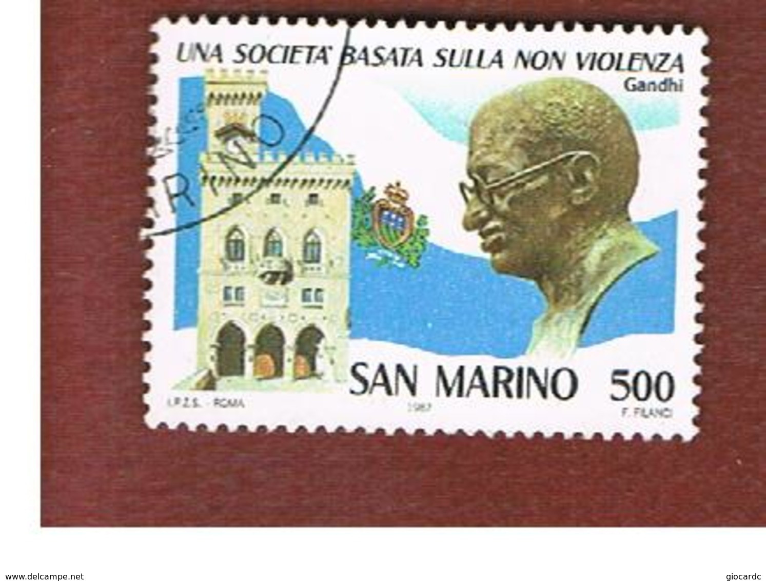 SAN MARINO - UNIF. 1215  - 1987 GANDHI: LA NON VIOLENZA      -  USATI (USED°) - Gebraucht