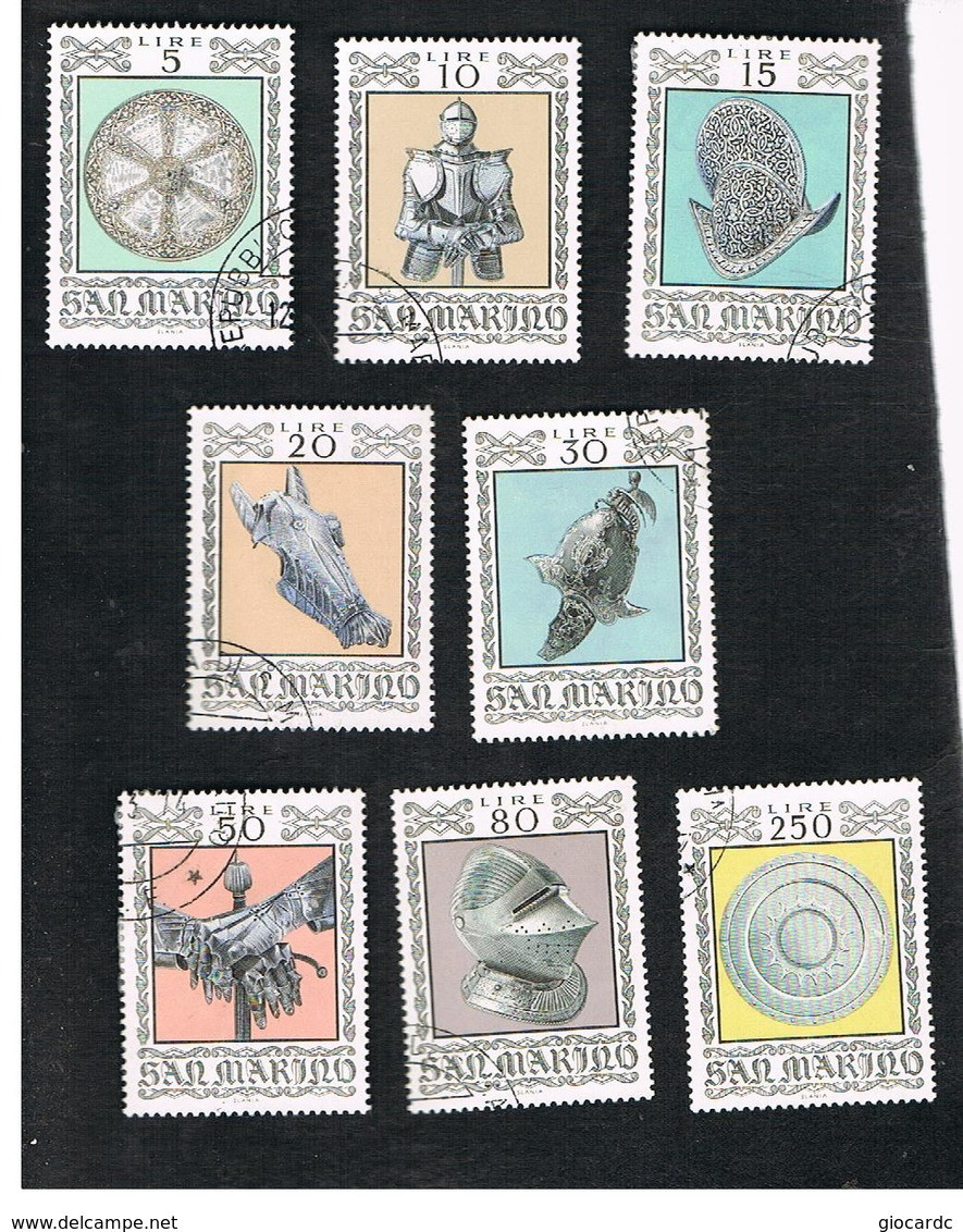 SAN MARINO - UNIF. 910.917   - 1974  ARMATURE E ARMI ANTICHE (SERIE COMPLETA DI 8)  -  USATI (USED°) - Used Stamps