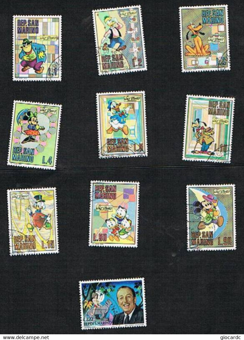 SAN MARINO CAT.UNIF 814.823 - 1970 OMAGGIO A WALT DISNEY - USATI (°) - Used Stamps