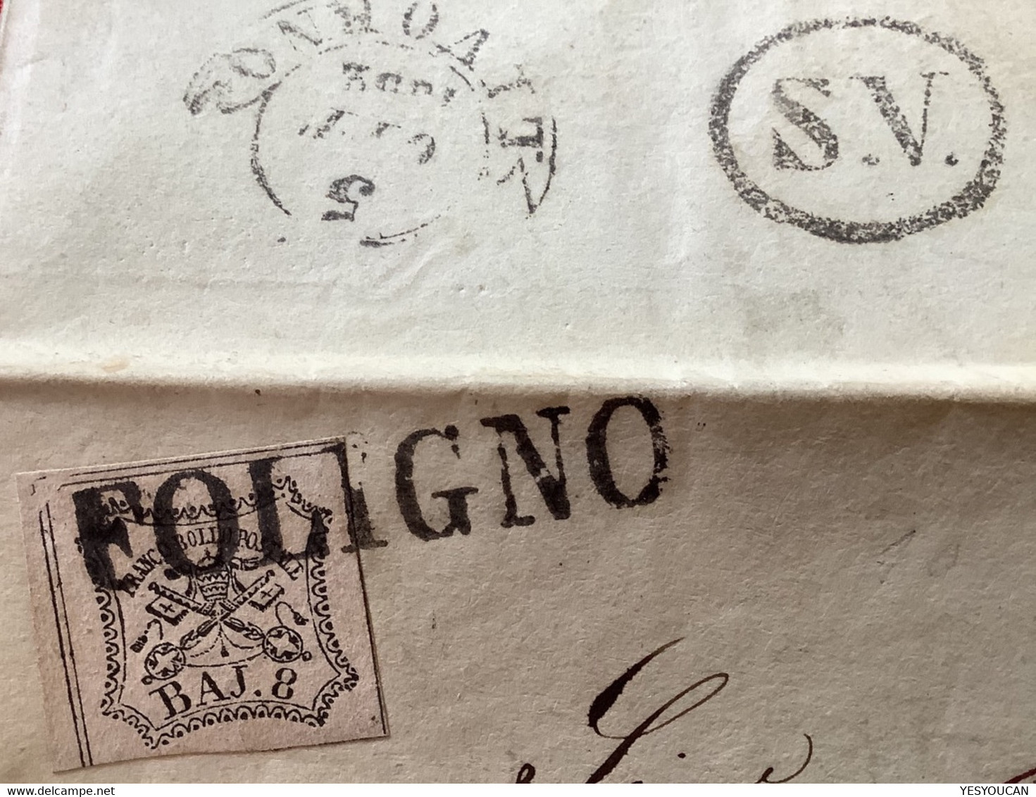 FOLIGNO 2.10.1852 RARE SECOND DAY OF ISSUE COVER>Livorno Toscana(Stato Pontificio Lettera  Lettre Pontifical States FDC - Kirchenstaaten