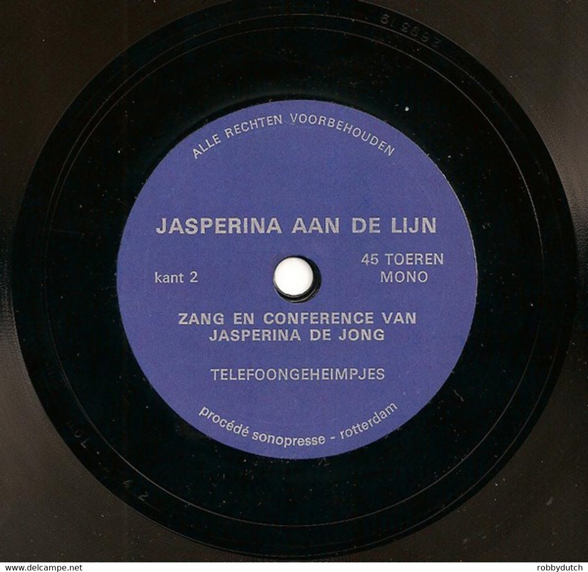 * 7" Flexidisc  *  JASPERINA DE JONG - JASPERINA AAN DE LIJN (Holland 1969 EX!!) - Andere - Nederlandstalig