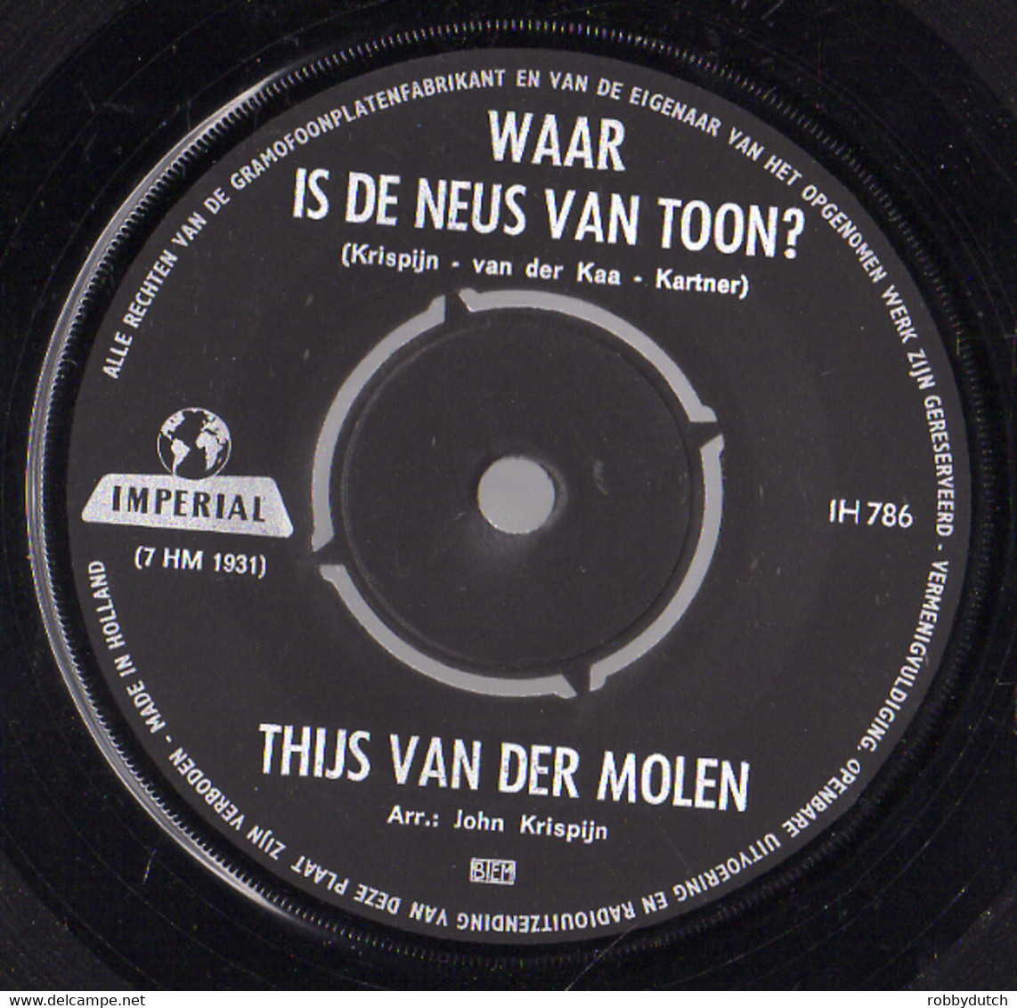 * 7" *  THIJS VAN DER MOLEN - WAAR IS DE NEUS VAN TOON? (Holland 1968) - Other - Dutch Music