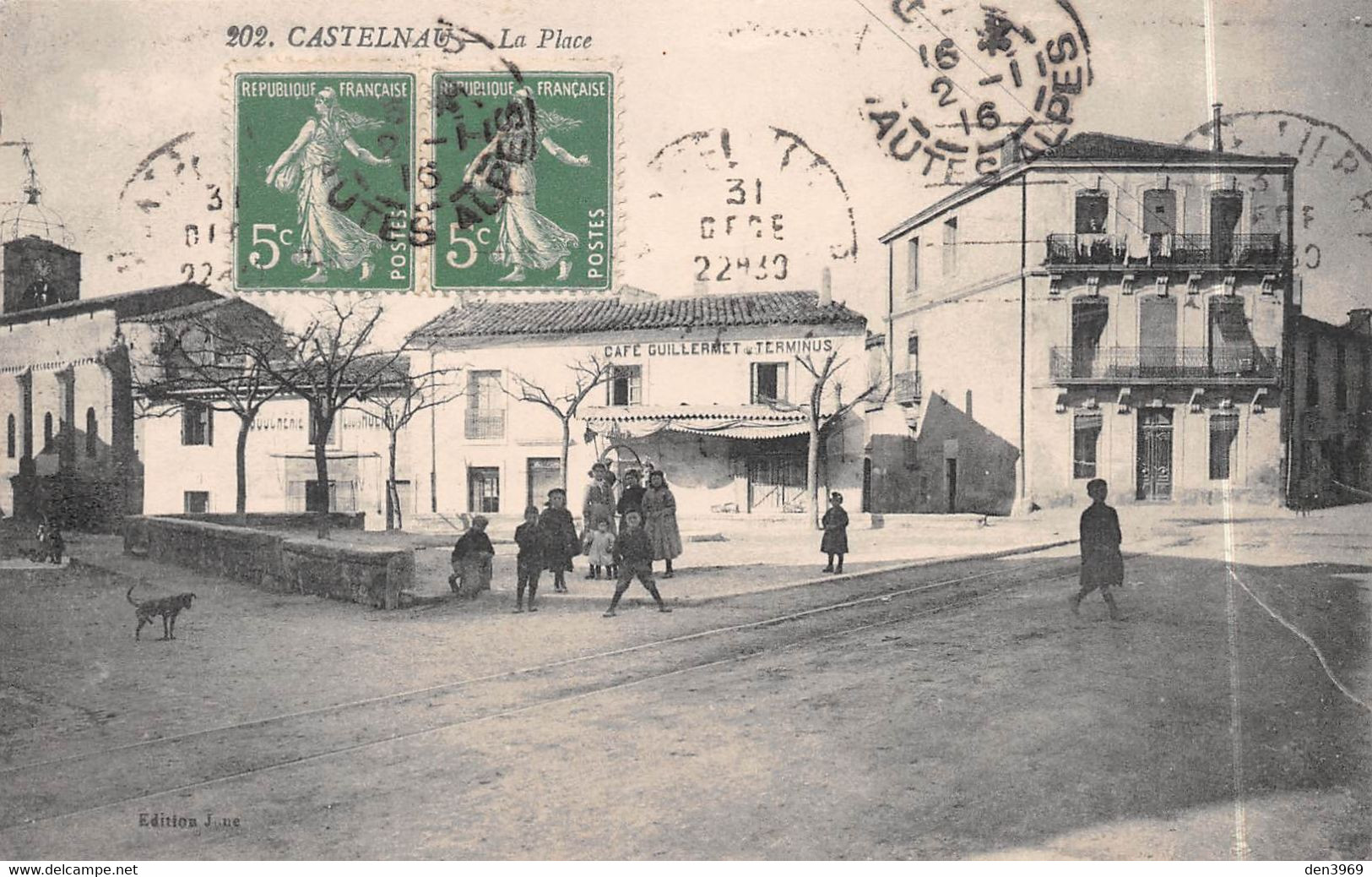 CASTELNAU-le-LEZ (Hérault) - La Place - Café Guillermet Du Terminus - Voie Ferrée Du Tramway - Castelnau Le Lez