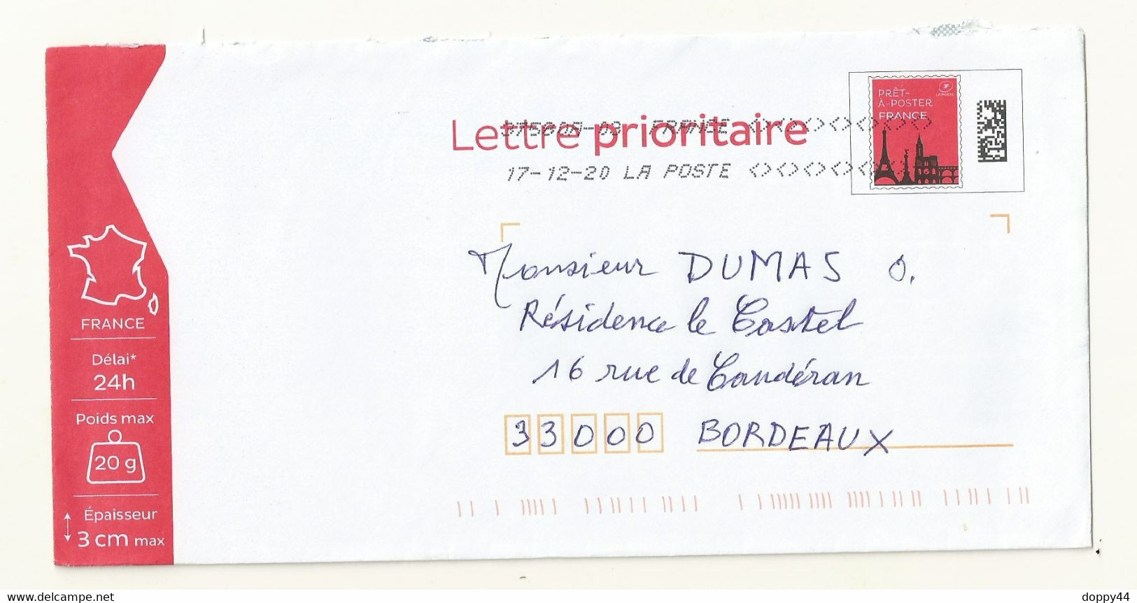 PAP LETTRE PRIORITAIRE 20GR OBLITERE LOT B2K/199111. - Official Stationery
