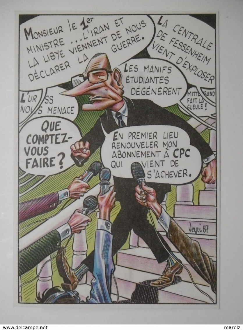 Illustrateur - Dessin De Bernard Veyri : Illustration Caricature Homme Politique Jacques Chirac Et Journalistes Micros - Veyri, Bernard