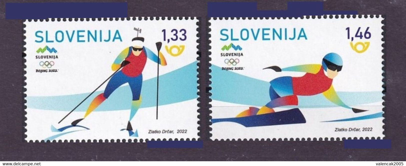 2265 Slowenien Slovenia 2022 Mi.No. 1517 - 1518 ** MNH Seria Olympic Winter Games China Beijing Biathlon Snowboard - Inverno 2022 : Pechino