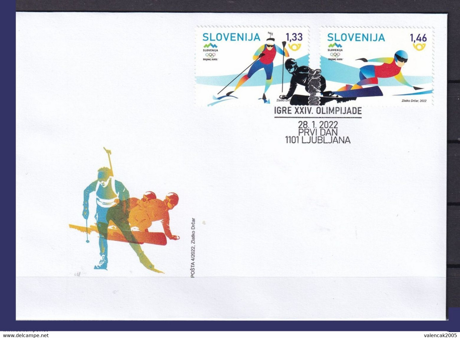 B57 Slowenien Slovenia 2022 Mi.No. 1517 - 1518 FDC Olympic Winter Games China Beijing Biathlon Snowboard - Hiver 2022 : Pékin