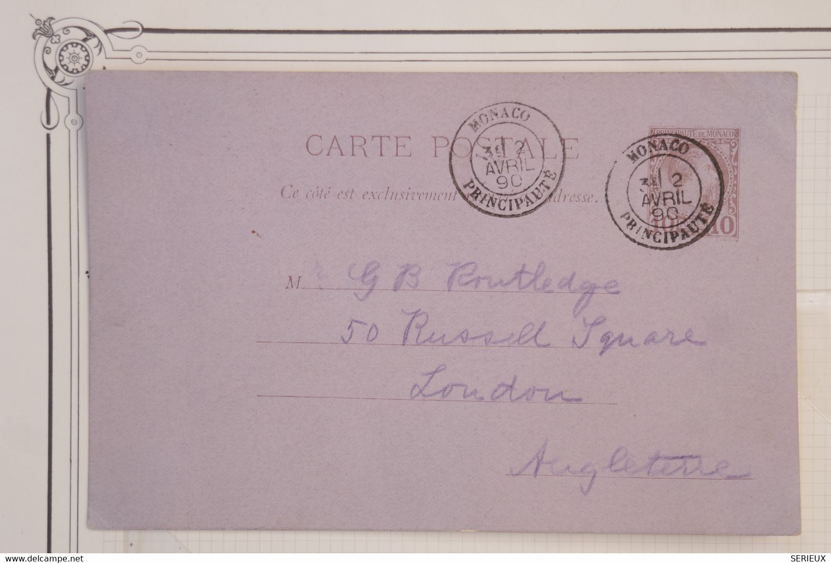 AY11 MONTE CARLO   BELLE CARTE   ENTIER 1890  POUR LONDON U.K +CHARLES III+AFFRANCH. PLAISANT - Covers & Documents