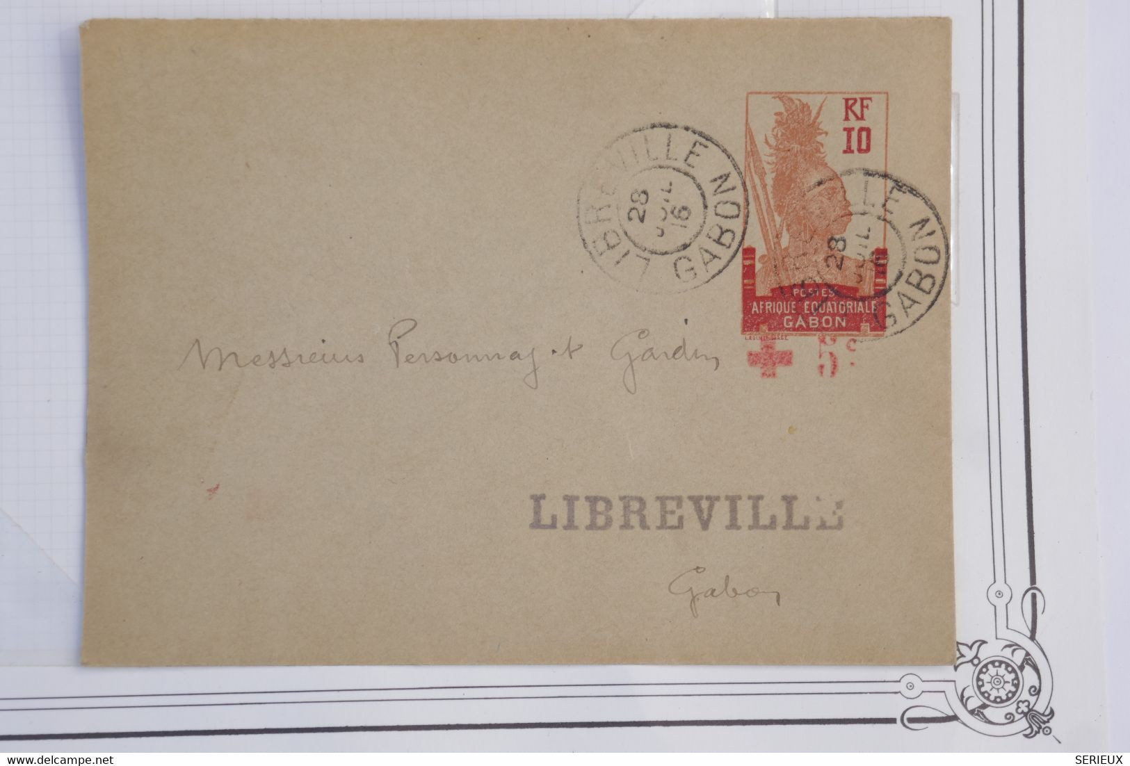 AY11 GABON  AEF  BELLE LETTRE ENTIER  1916 LIBREVILLE   +SURCHARGE+AFFRANCH. PLAISANT - Brieven En Documenten