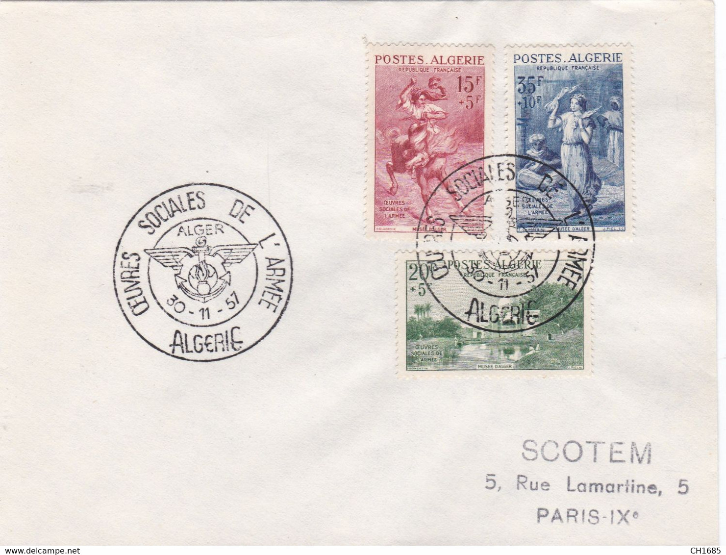 ALGERIE : FDC Des Oeuvres Sociales De L'Armée Oblitération Alger 30 11 1957 - FDC