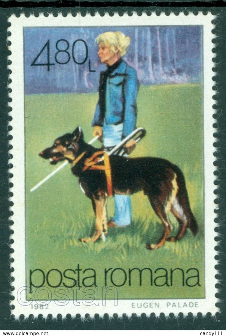 1982 Dog, German Shepherd Guide Dog For Blind Woman, Hunde, Chien, Romania, Mi. 3855, MNH - Unused Stamps