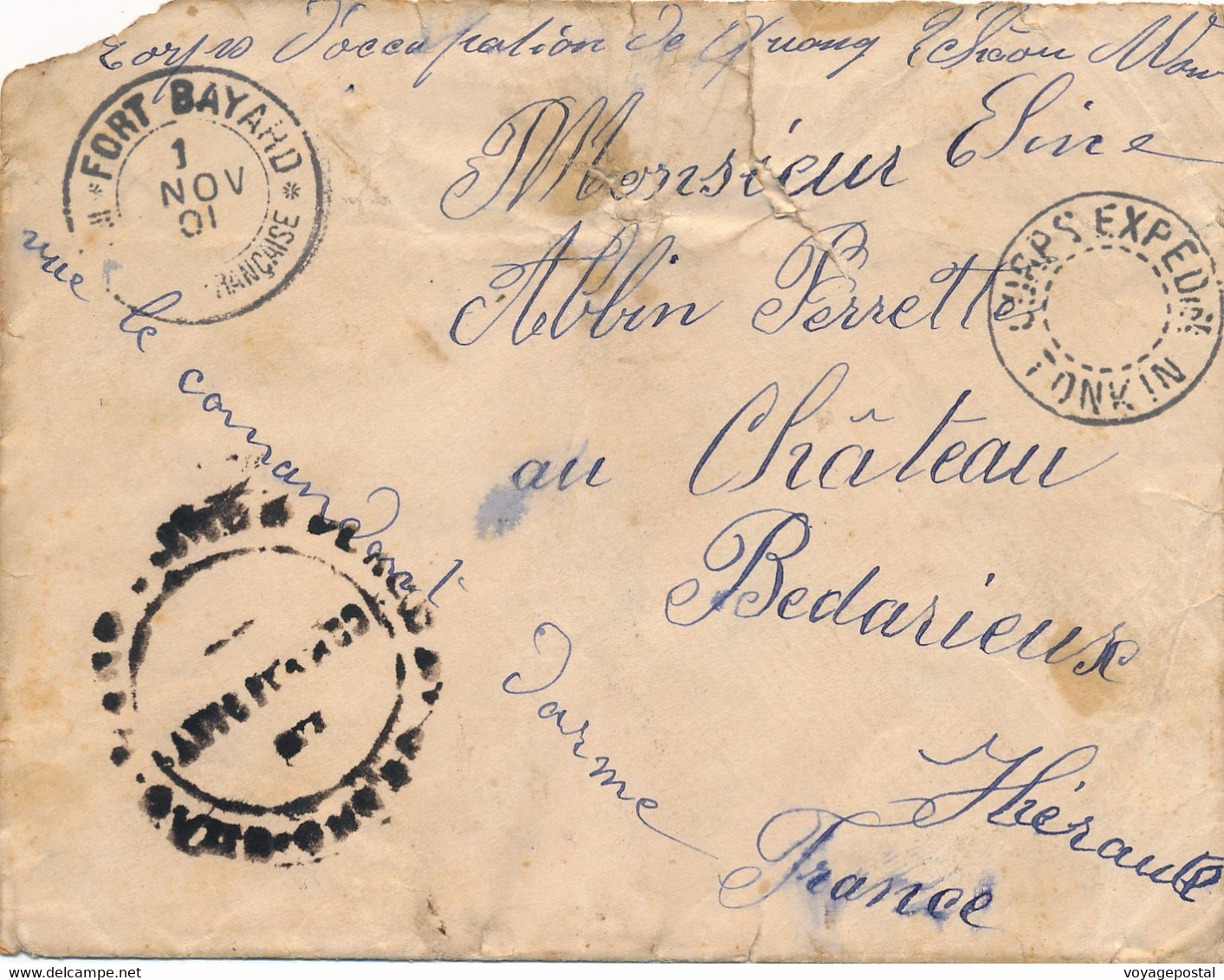 LETTRE CORPS D'OCCUPATION DE KUANG TCHEOU WAN FORT BAYARD LE COMMANDANT COVER CHINA INDOCHINA - Lettres & Documents