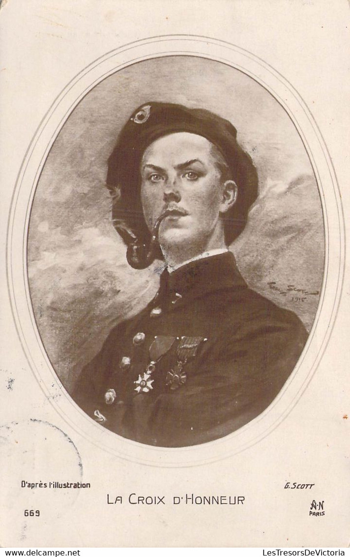 CPA - Fantaisie - Homme Militaire Fume La Pipe - Illustration De G SCOTT - La Croix D'Honneur - Men