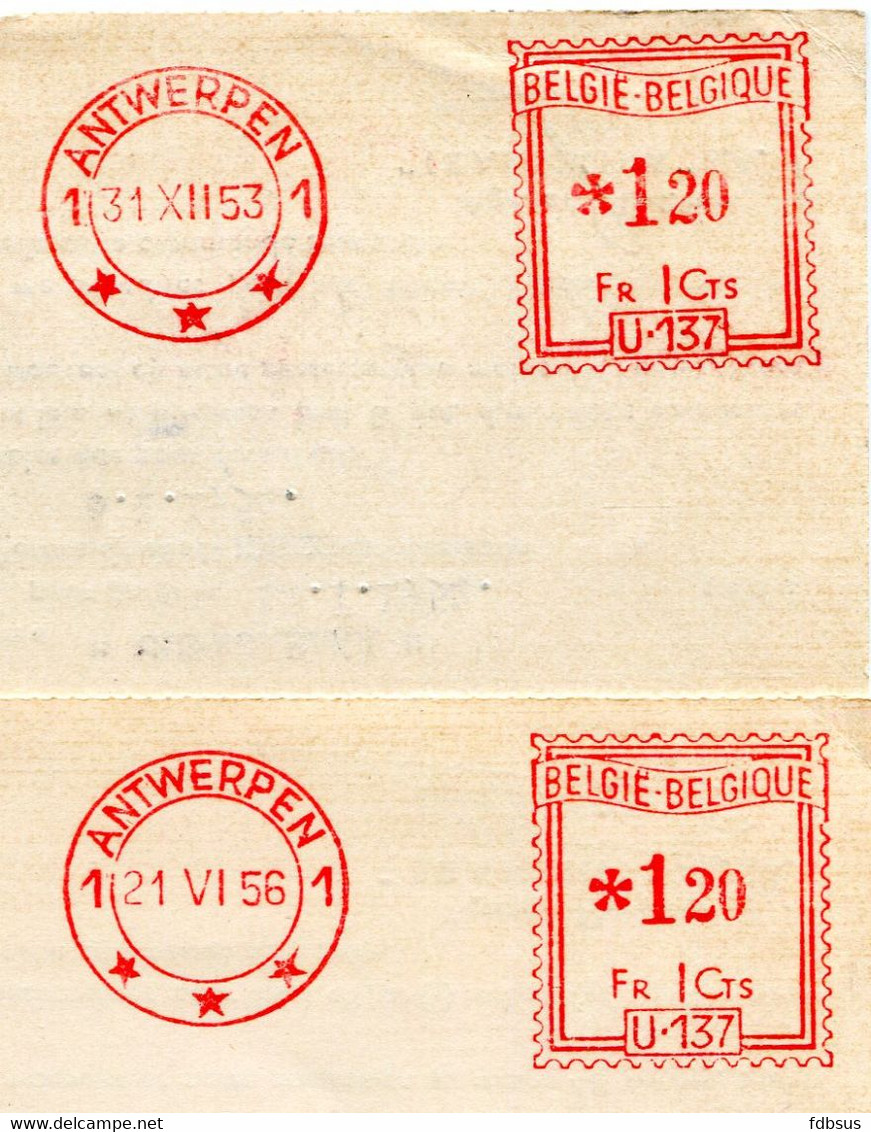 1953/56 2 Kaarten TRANSINTRA Naar St Niklaas Voor Levering Van Encriers + Vases De Nuit Pour Congo Belge  - REF 11 - ...-1959