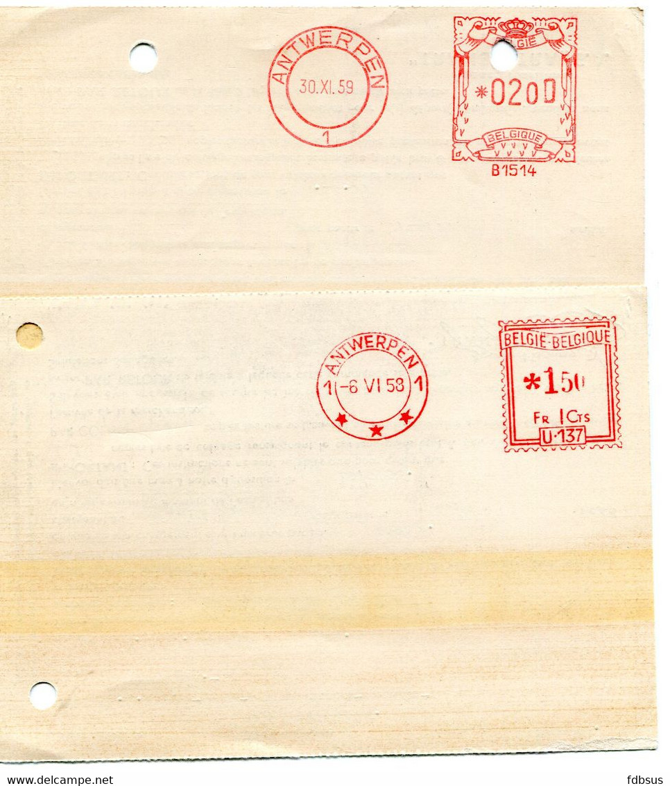 1959 2 Kaarten TRANSINTRA Naar St Niklaas Voor Levering Van Inktpotten Naar Congo Via Schepen MOBEKA  THYSVILLE - REF 12 - ...-1959