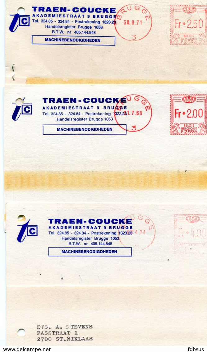 1968/74 3 Kaarten TRAEN COUCKE Brugge 3 - Machinebenodigdheden Naar St Niklaas - REF 13 - 1960-79