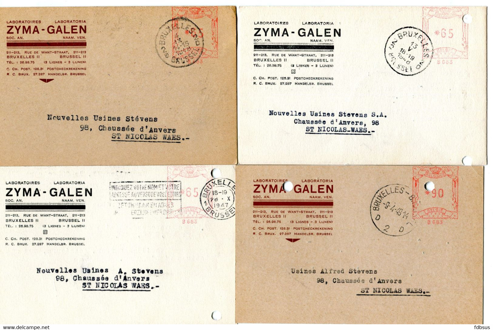 1947/49 4 Kaarten ZYMA GALEN Laboratoria Brussel 2  Naar St Niklaas - REF 14 - ...-1959