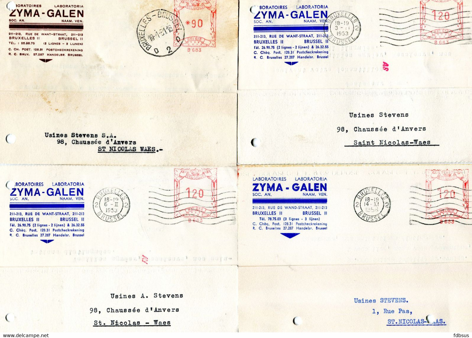 1951/56 4 Kaarten ZYMA GALEN Laboratoria Laboratoires  Brussel 2 Naar St Niklaas - REF 18 - ...-1959