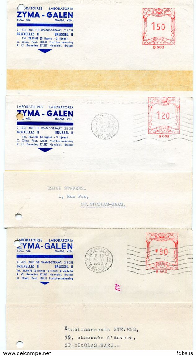 1952/58 3 Kaarten ZYMA GALEN Laboratoria Laboratoires  Brussel 2 Naar St Niklaas - REF 18 - ...-1959