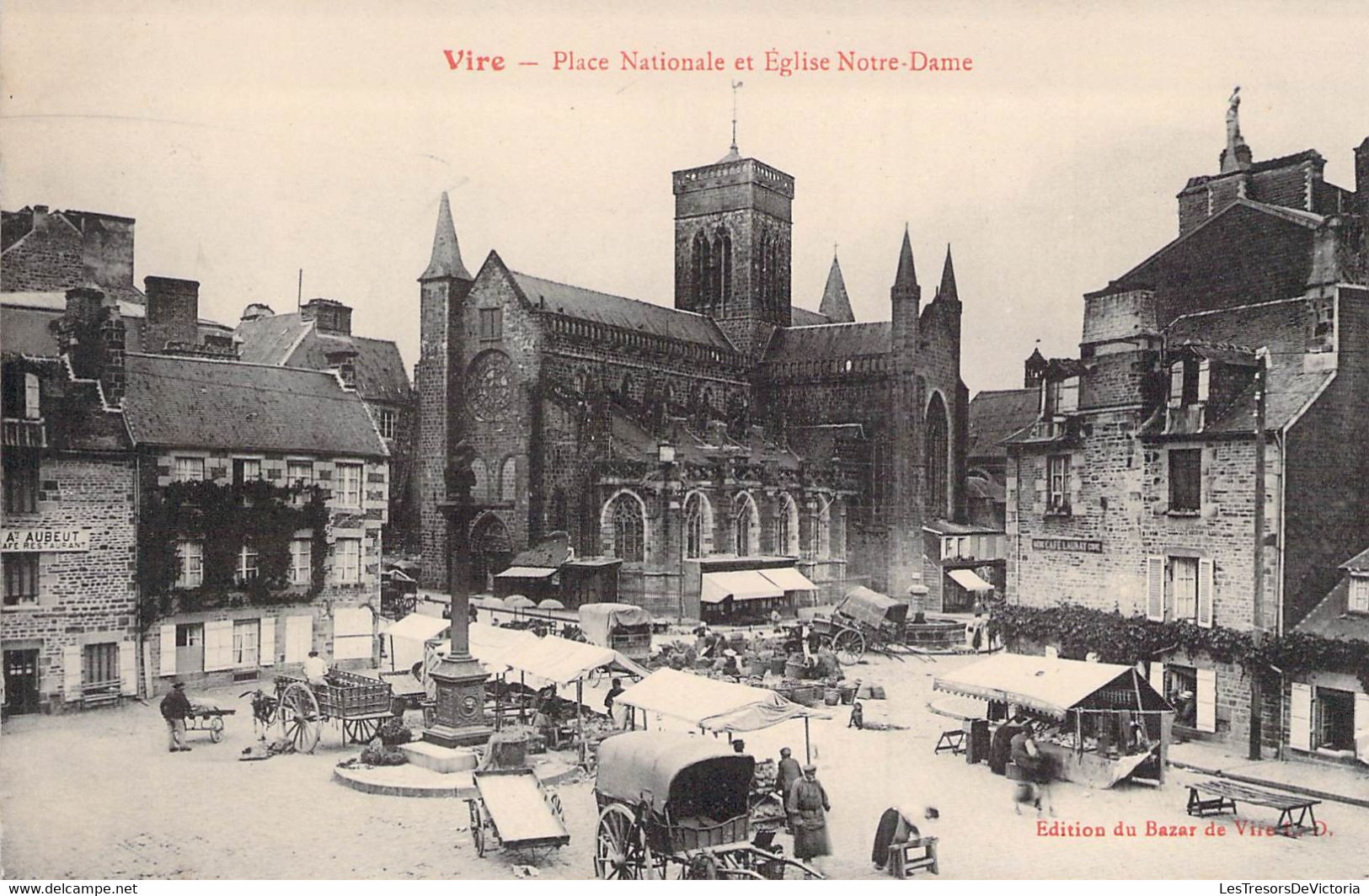 CPA Animée - Marché - VIRE - Place Nationale Et Eglise Notre Dame - Marchand Ambulant - Vire