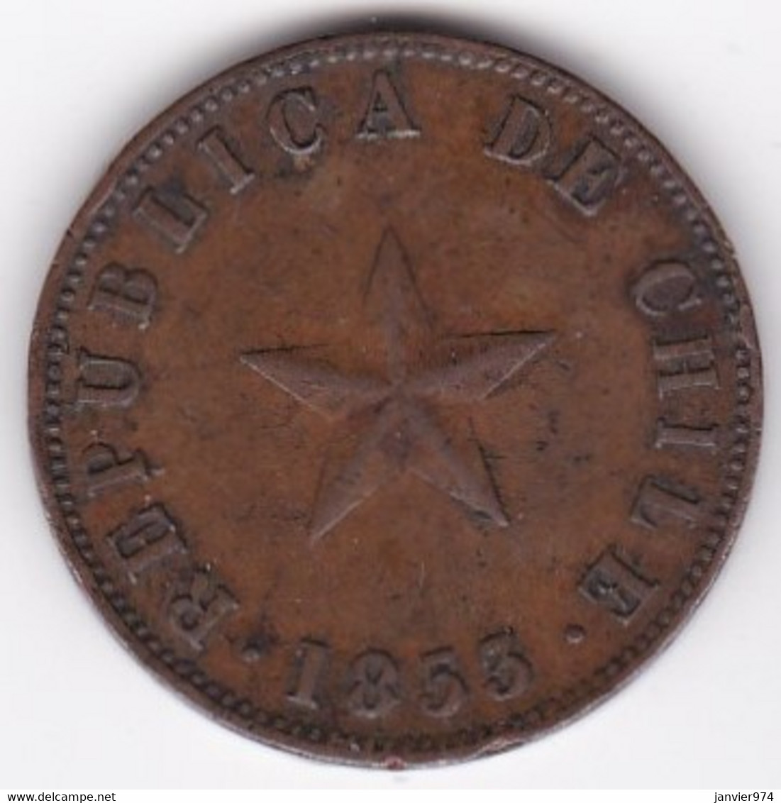 Chile. 1 Centavo 1853 . En Cuivre. KM# 127 - Cile