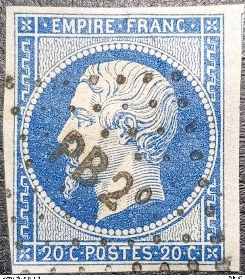 N°14Aa. Napoléon 20c Bleu Foncé. Beau Cachet Ambulant PB 2° (Bordeaux à Paris) - 1853-1860 Napoléon III