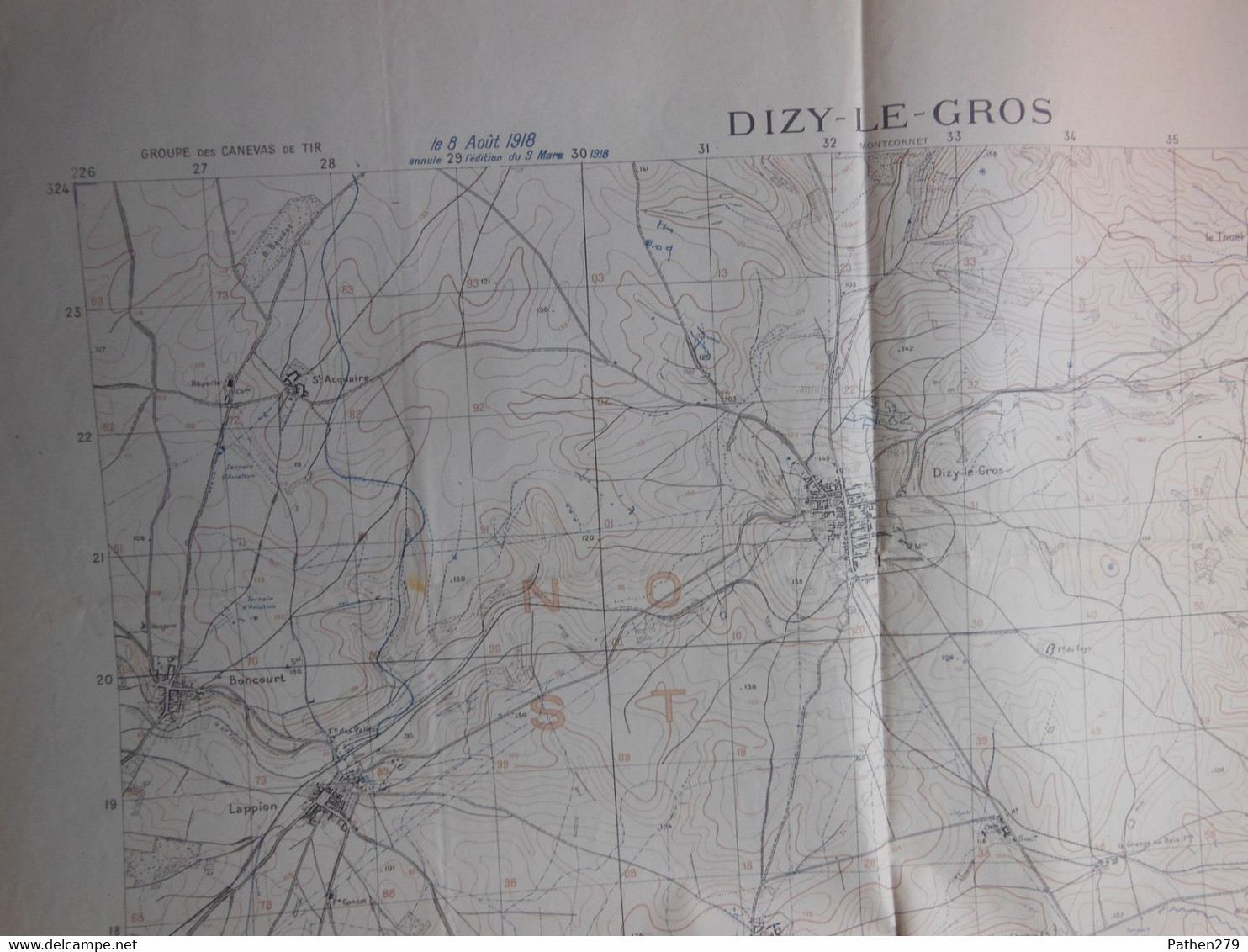 Grande Carte D'Etat-Major DIZY-LE-GROS (02 - Aisne) Publiée En 1918 - 1ère Guerre Mondiale - Carte Geographique